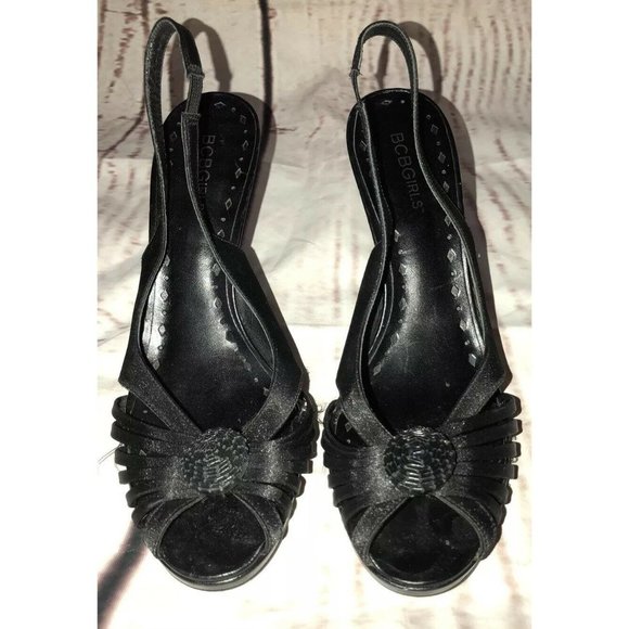 BCB Girls Sz 8 Sling Back Peep Toe Strappy Black D - Picture 3 of 8
